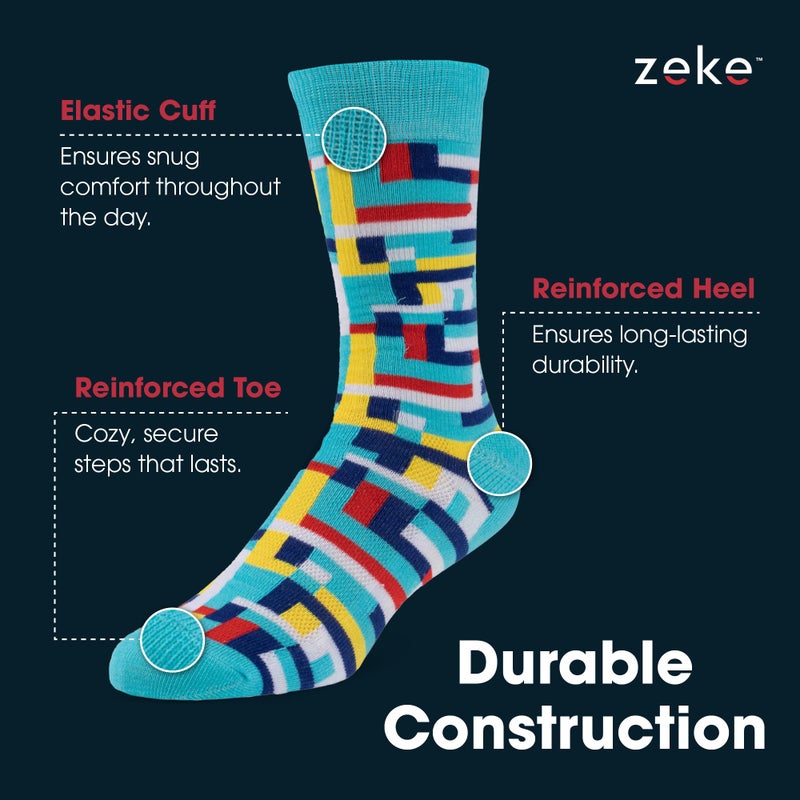ZEKE Funny Dress Socks for Men - Funky Mens Crazy Socks - Cool Colorful Patterned Fun Socks for Men (Variation S, 6-12) - Image 4